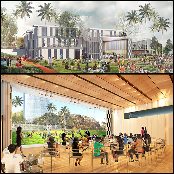 HOLA performing arts and recreation center renderings by project architects Berliner Architects and EDI Architecture, Inc.